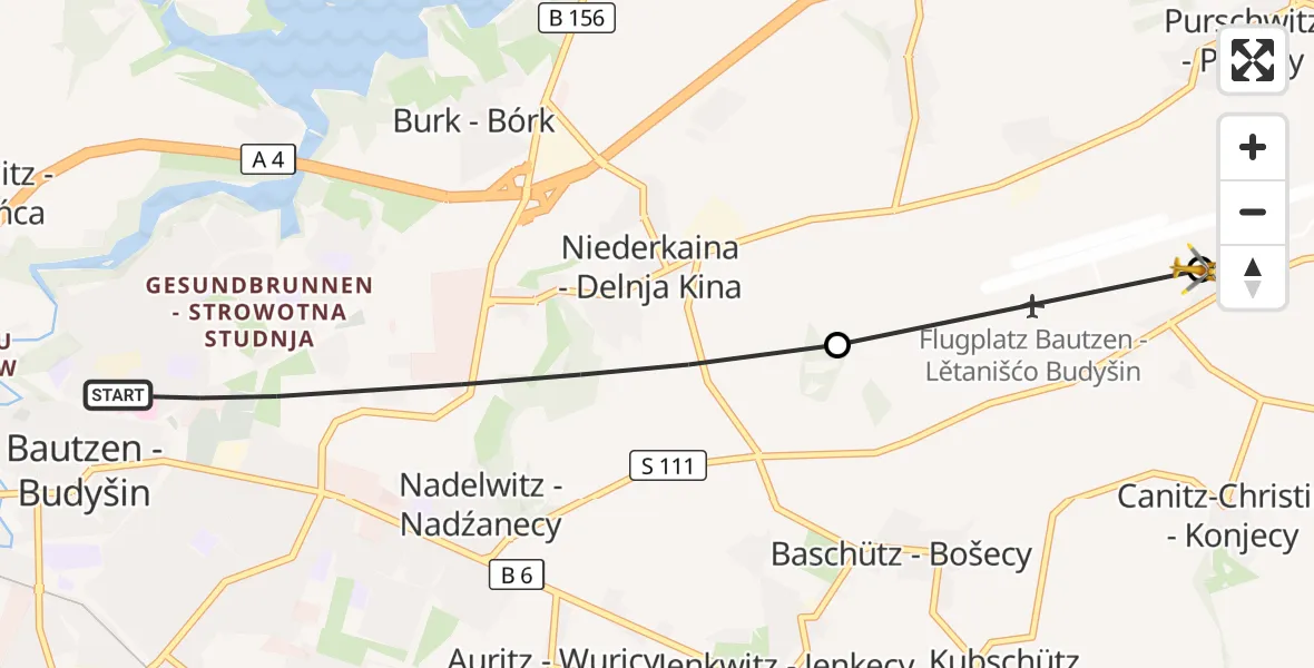 Flugroute Rettungshubschrauber Bautzen - Bautzen Flugplatz, 13 Juli 2026, 09:18