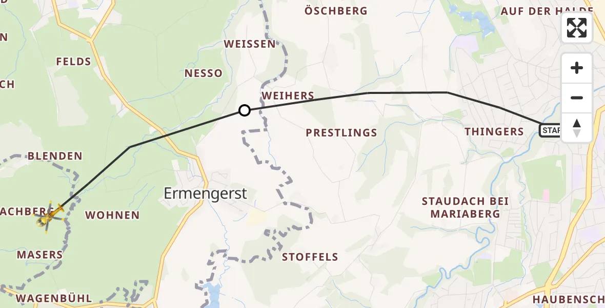 Flugroute Rettungshubschrauber Kempten (Allgäu) - Buchenberg, 13 Juli 2026, 09:21