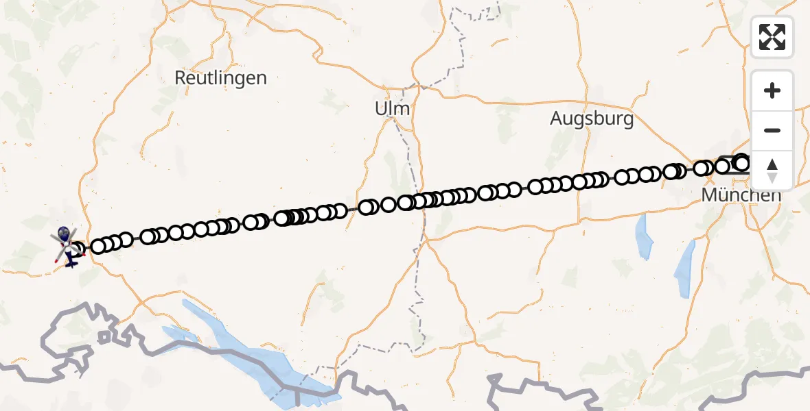 Flugroute Polizeihubschrauber Oberschleißheim - Donaueschingen-Villingen Flugplatz, 13 Juli 2026, 09:26