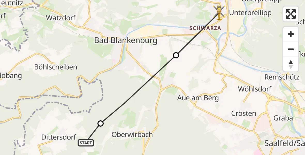 Flugroute Rettungshubschrauber Saalfeld/Saale - Rudolstadt, 13 Juli 2026, 09:27