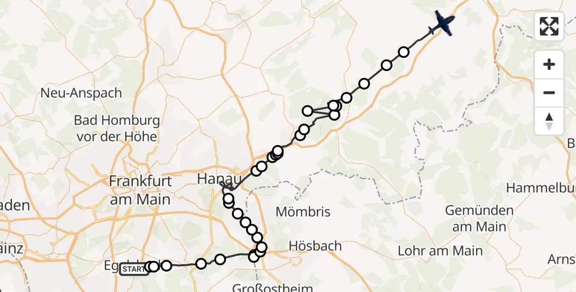 Flugroute Polizeiflugzeug Egelsbach - Flieden, 13 Juli 2026, 09:29