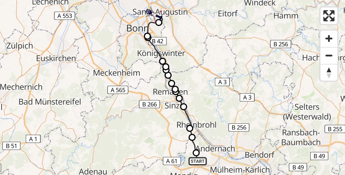 Flugroute Polizeihubschrauber Nickenich - Bonn-Hangelar Flugplatz, 13 Juli 2026, 09:33