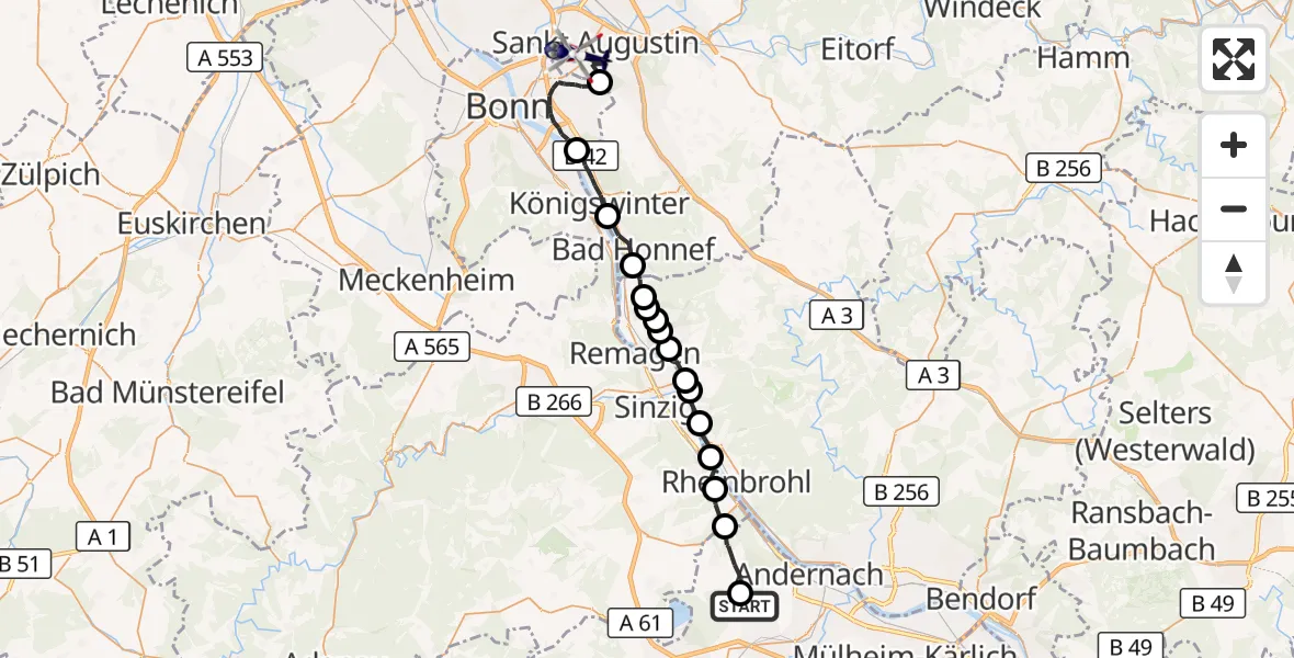 Flugroute Polizeihubschrauber Nickenich - Sankt Augustin, 13 Juli 2026, 09:33
