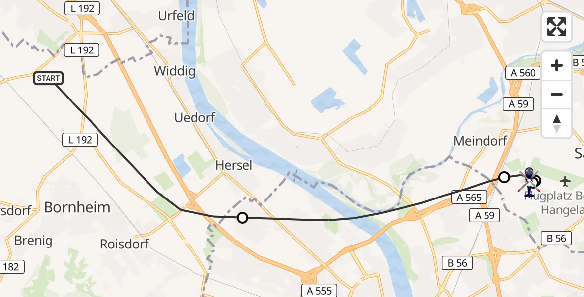 Flugroute Polizeihubschrauber Bornheim - Sankt Augustin, 13 Juli 2026, 09:34