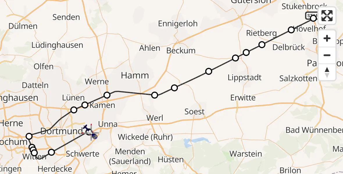 Flugroute Polizeihubschrauber Schloß Holte-Stukenbrock - Dortmund Flughafen, 13 Juli 2026, 09:44