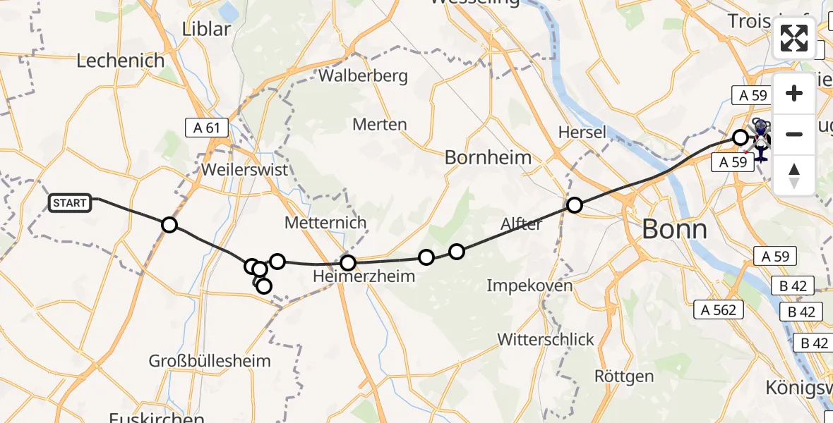 Flugroute Polizeihubschrauber Erftstadt - Sankt Augustin, 13 Juli 2026, 09:47