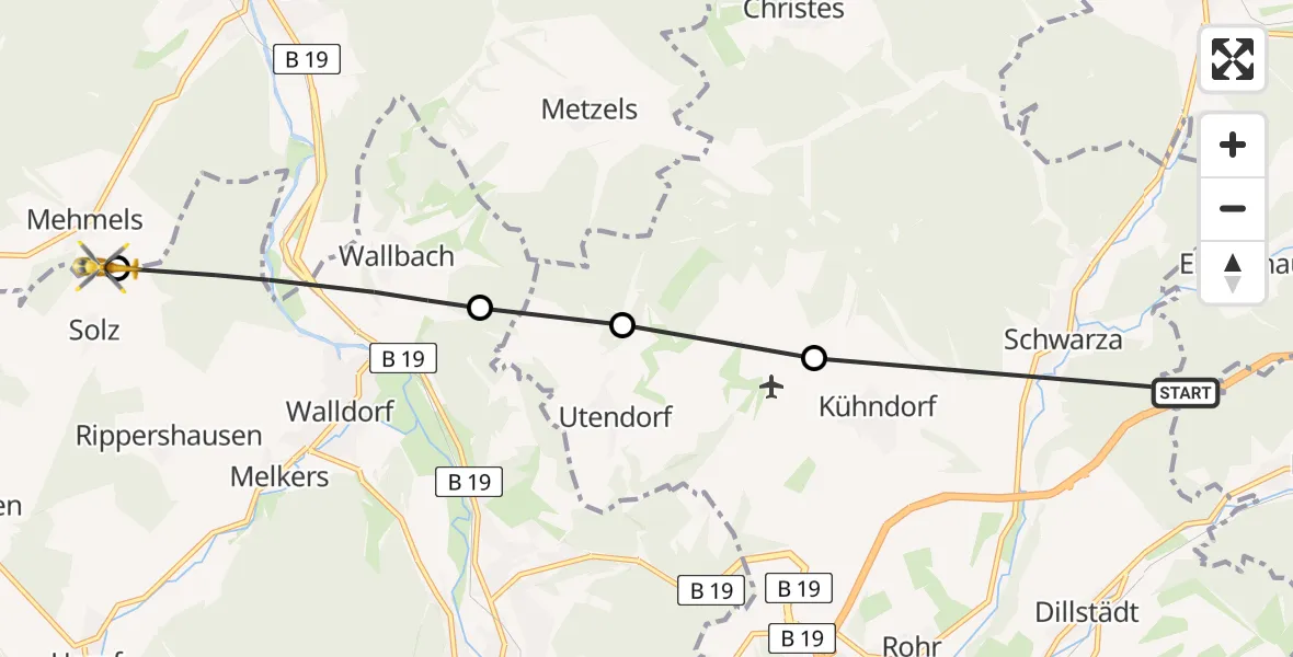 Flugroute Rettungshubschrauber Suhl - Mehmels, 13 Juli 2026, 09:53