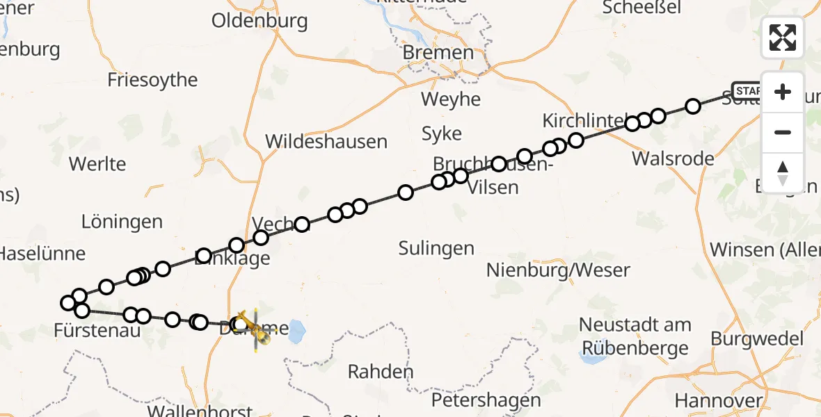 Flugroute Rettungshubschrauber Soltau - Damme, 13 Juli 2026, 09:53