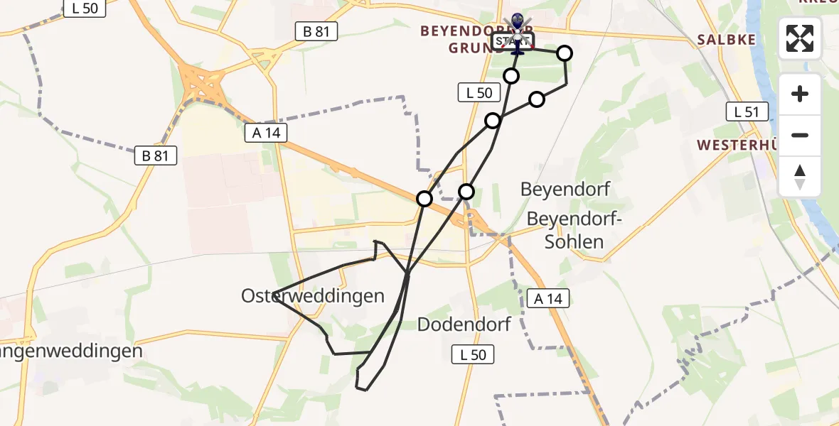 Flugroute Polizeihubschrauber Magdeburg City Flugplatz - Magdeburg City Flugplatz, 13 Juli 2026, 09:58