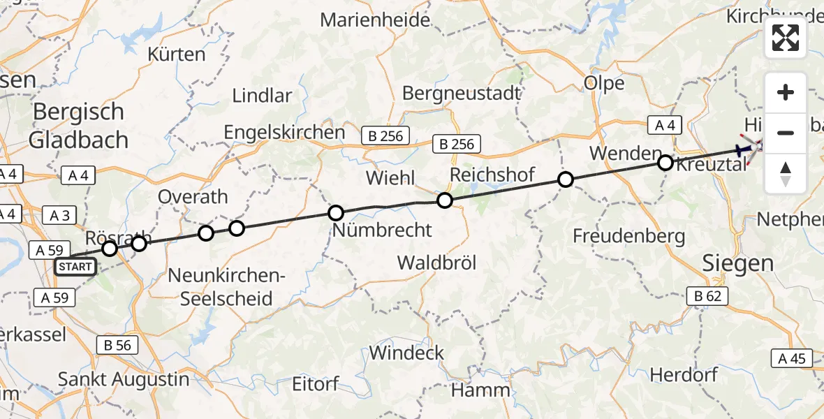 Flugroute Polizeihubschrauber Köln Bonn Flughafen - Kreuztal, 13 Juli 2026, 10:05