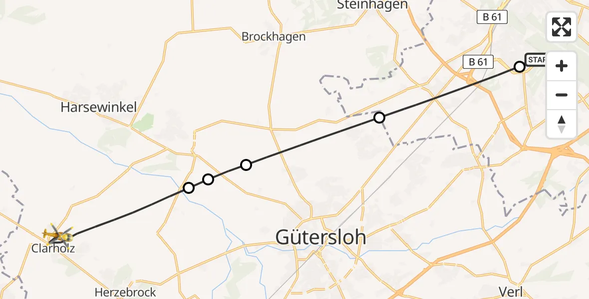 Flugroute Rettungshubschrauber Luftrettungszentrum Bielefeld - Herzebrock-Clarholz, 13 Juli 2026, 10:07
