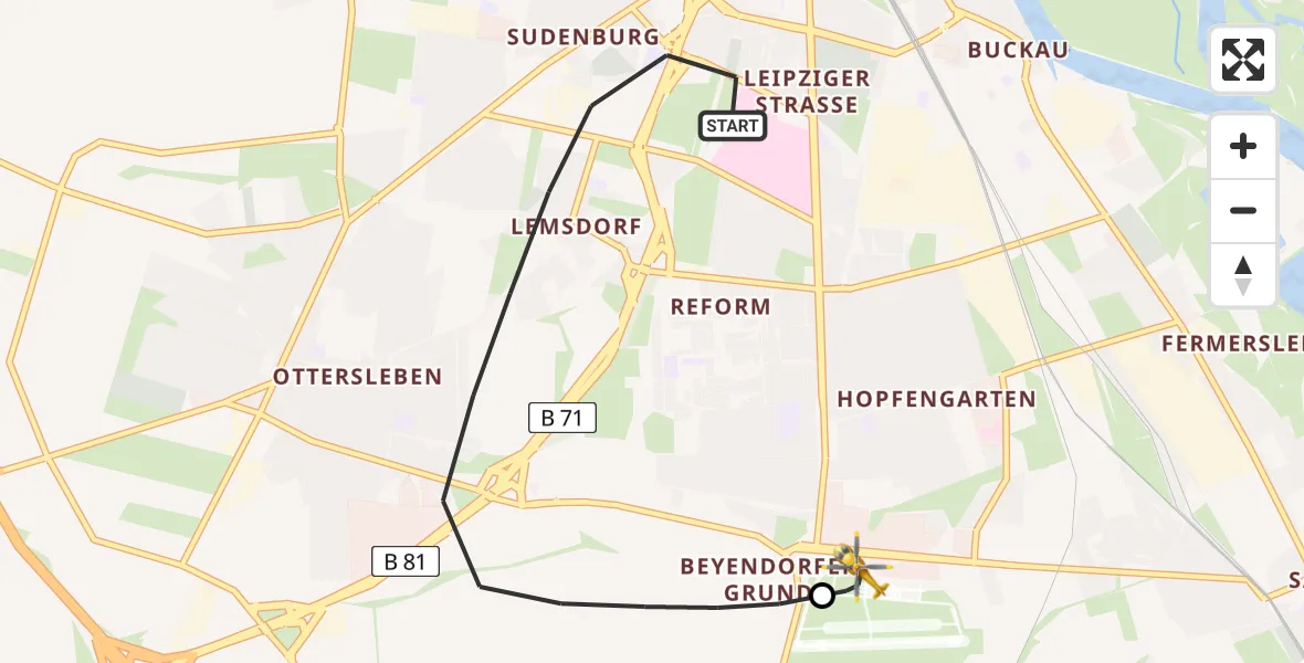 Flugroute Rettungshubschrauber Magdeburg - Magdeburg City Flugplatz, 13 Juli 2026, 10:10