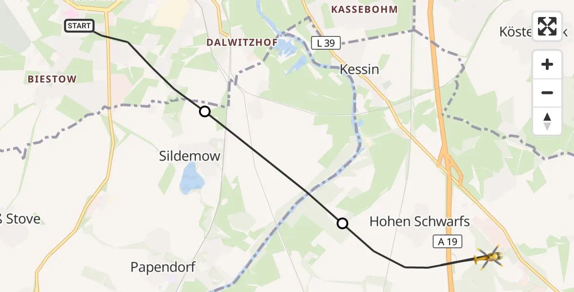 Flugroute Ambulanzhubschrauber Rostock - Dummerstorf, 13 Juli 2026, 10:25