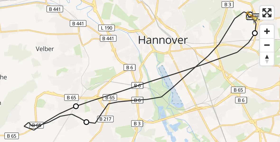Flugroute Rettungshubschrauber Hannover Luftrettung Hubschrauberlandeplatz (Christoph 4) - Hannover Luftrettung Hubschrauberlandeplatz (Christoph 4), 13 Juli 2026, 10:28
