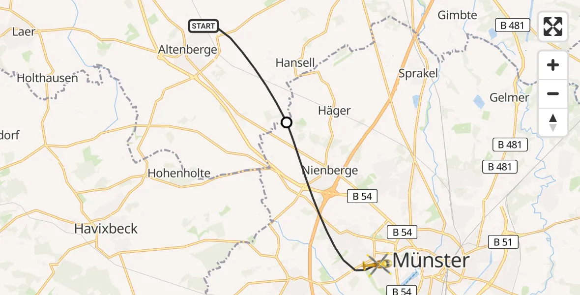 Flugroute Ambulanzhubschrauber Altenberge - Münster, 13 Juli 2026, 10:28
