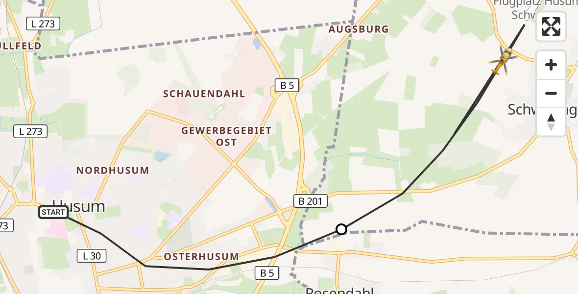 Flugroute Ambulanzhubschrauber Husum - Schwesing, 13 Juli 2026, 10:28