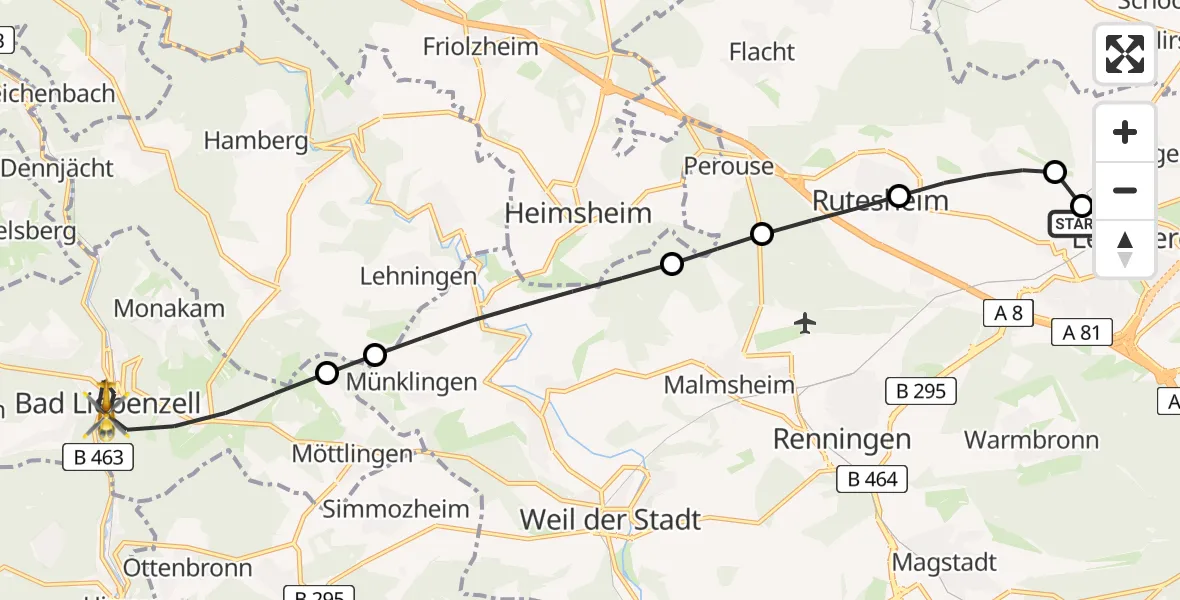 Flugroute Rettungshubschrauber Leonberg Hospital - Bad Liebenzell, 13 Juli 2026, 10:33