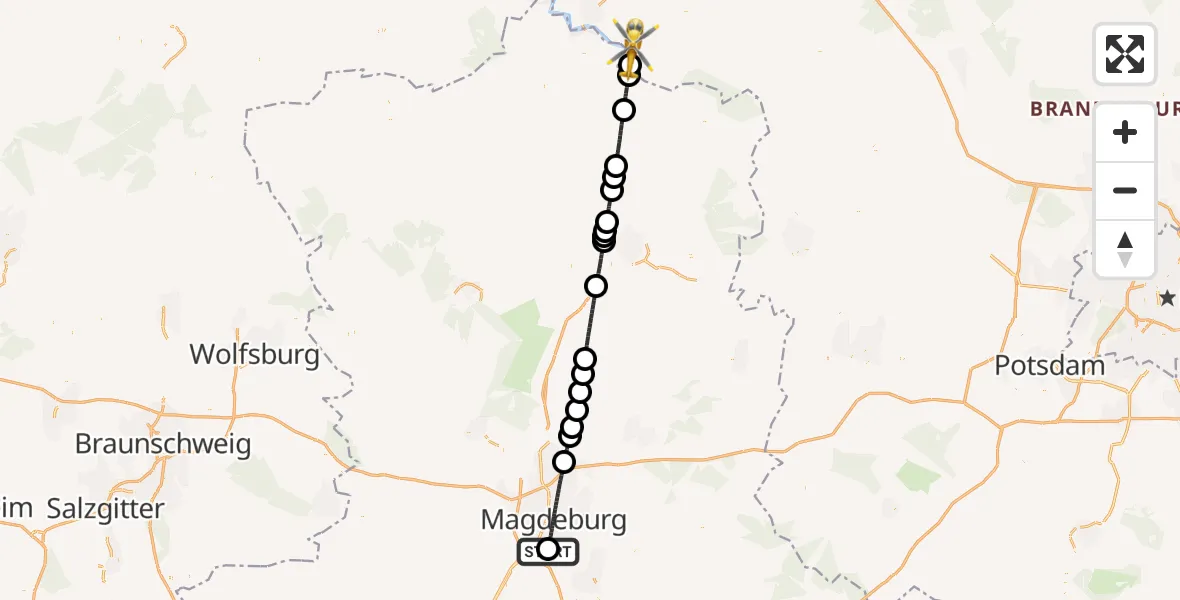 Flugroute Rettungshubschrauber Magdeburg City Flugplatz - Rühstädt, 13 Juli 2026, 10:34