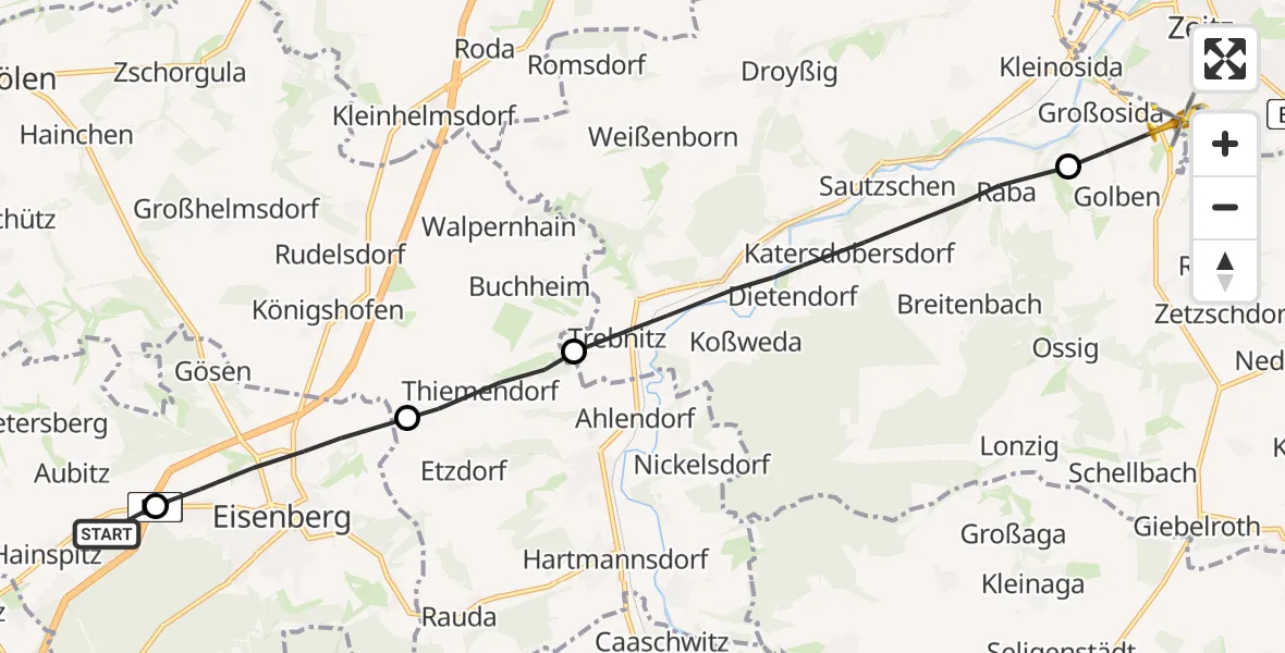 Flugroute Rettungshubschrauber Petersberg - Zeitz, 13 Juli 2026, 10:47