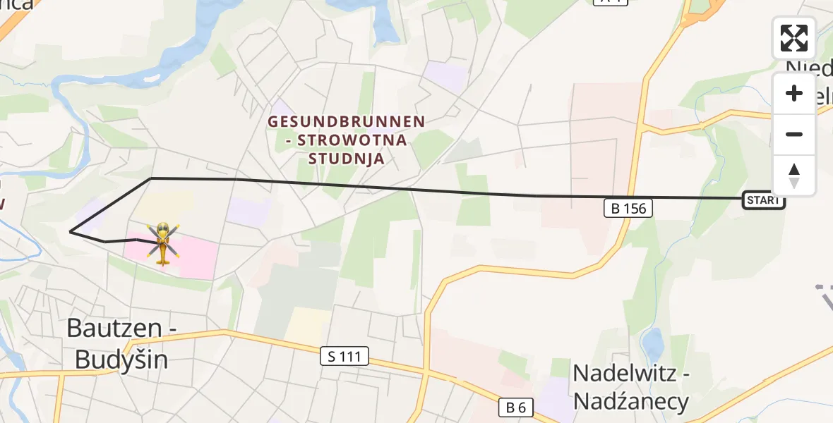 Flugroute Rettungshubschrauber Bautzen - Bautzen, 13 Juli 2026, 10:48