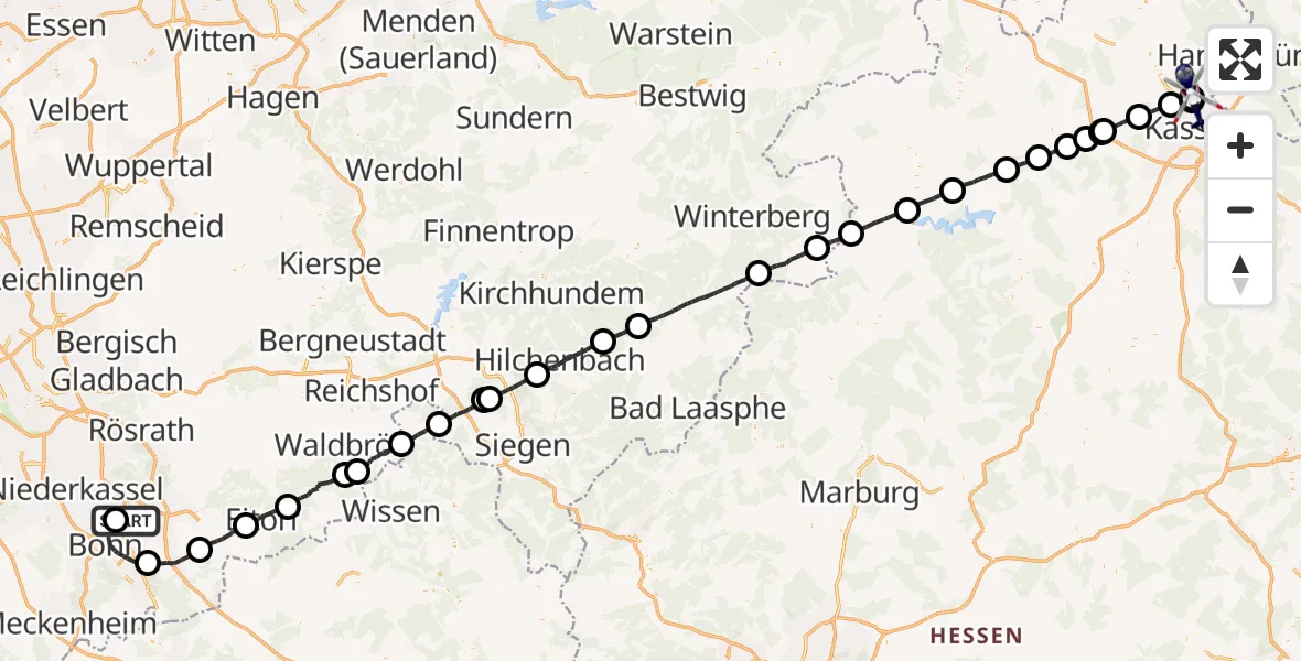 Flugroute Polizeihubschrauber Sankt Augustin - Fuldatal Bundespolizei Hubschrauberlandeplatz, 13 Juli 2026, 10:49