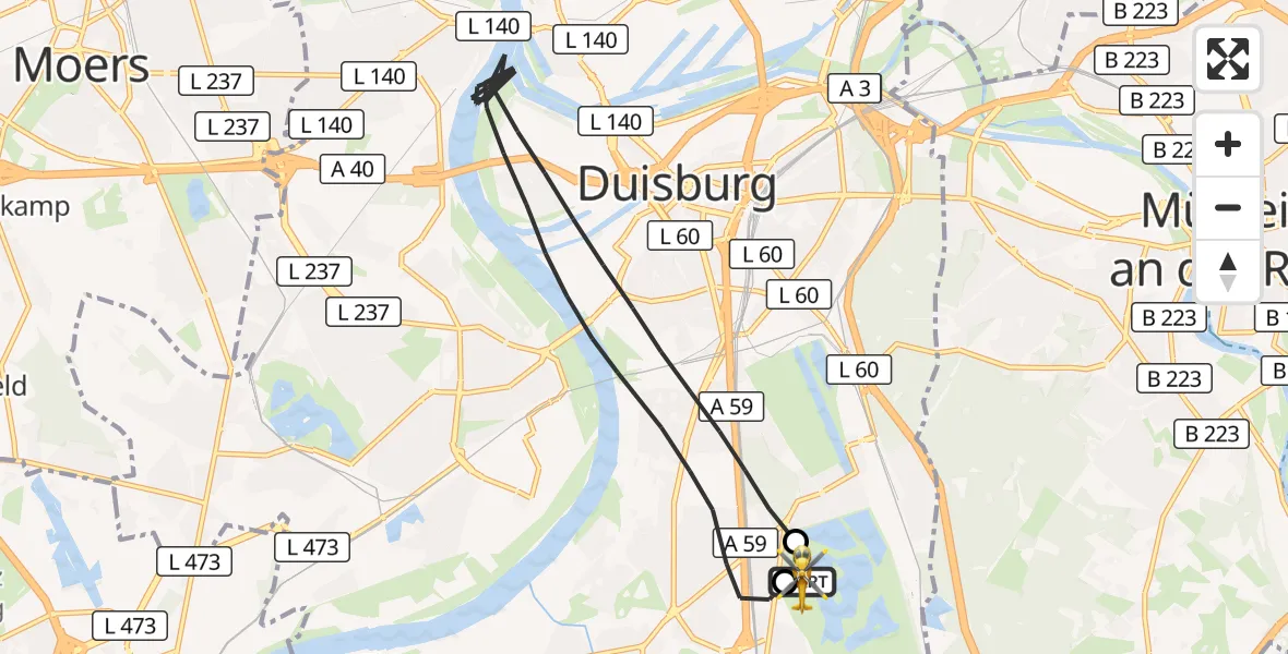 Flugroute Rettungshubschrauber Duisburg Air Rescue Hubschrauberlandeplatz (Christoph 9) - Duisburg Air Rescue Hubschrauberlandeplatz (Christoph 9), 13 Juli 2026, 10:52