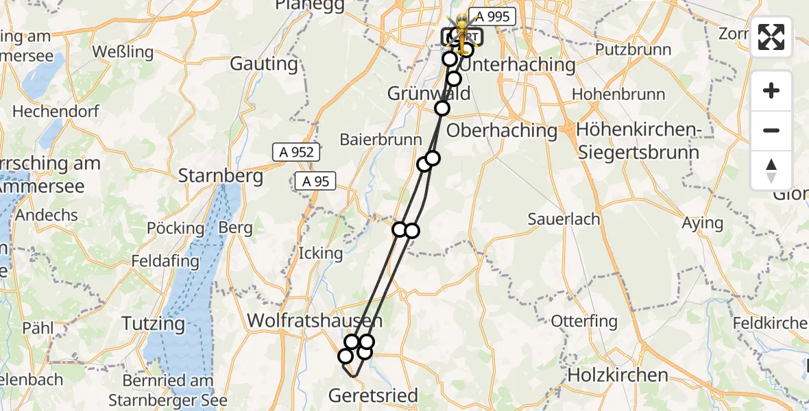 Flugroute Rettungshubschrauber ADAC Air Rescue Center Hubschrauberlandeplatz (Christoph 1) - ADAC Air Rescue Center Hubschrauberlandeplatz (Christoph 1), 13 Juli 2026, 11:01