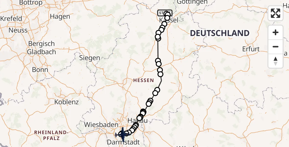 Flugroute Polizeiflugzeug Calden - Flughafen Frankfurt-Egelsbach, 13 Juli 2026, 11:03