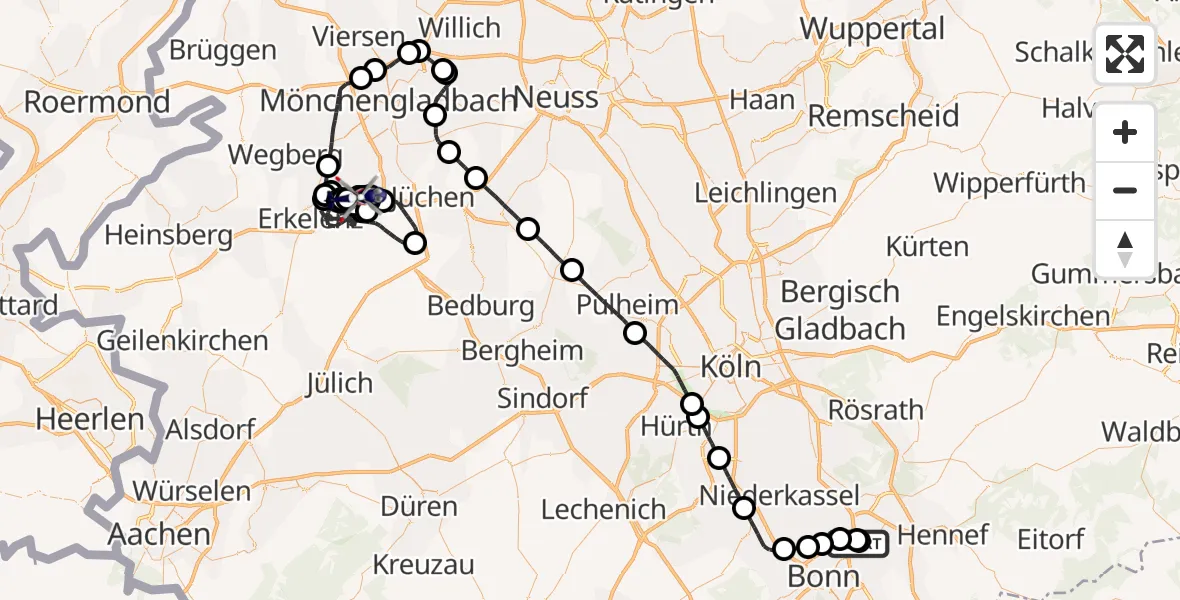 Flugroute Polizeihubschrauber Sankt Augustin - Mönchengladbach, 13 Juli 2026, 11:08