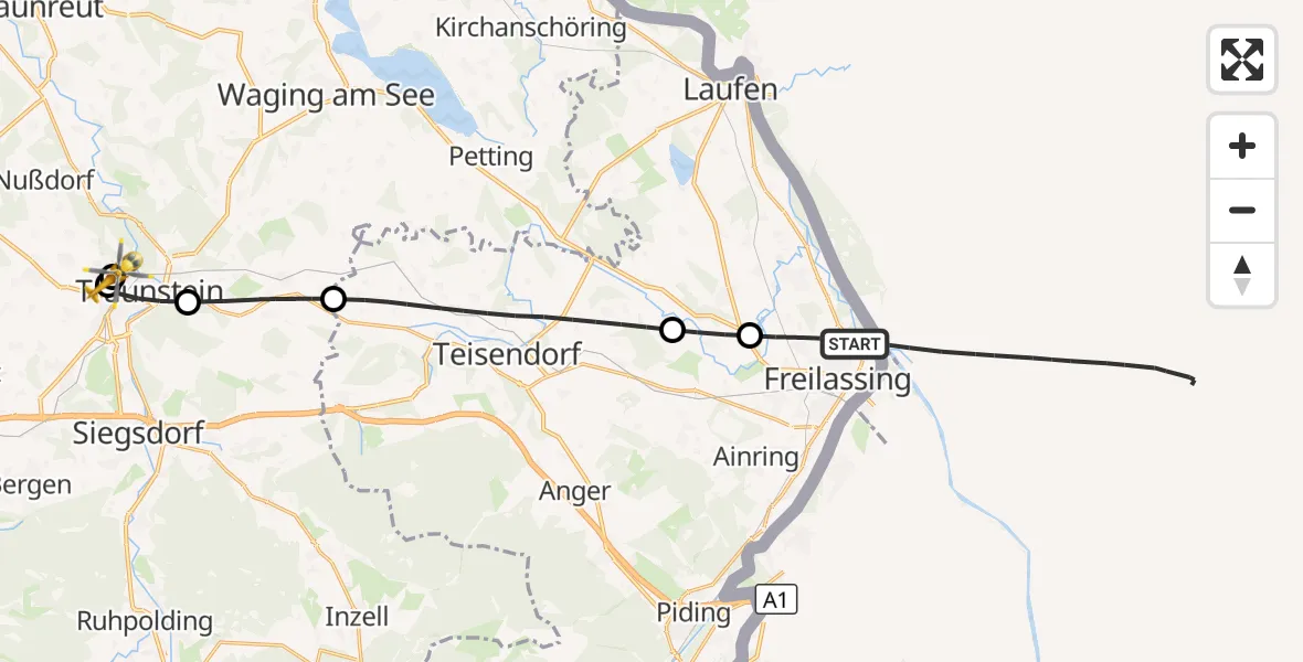 Flugroute Rettungshubschrauber Freilassing - Traunstein Hospital, 13 Juli 2026, 11:10