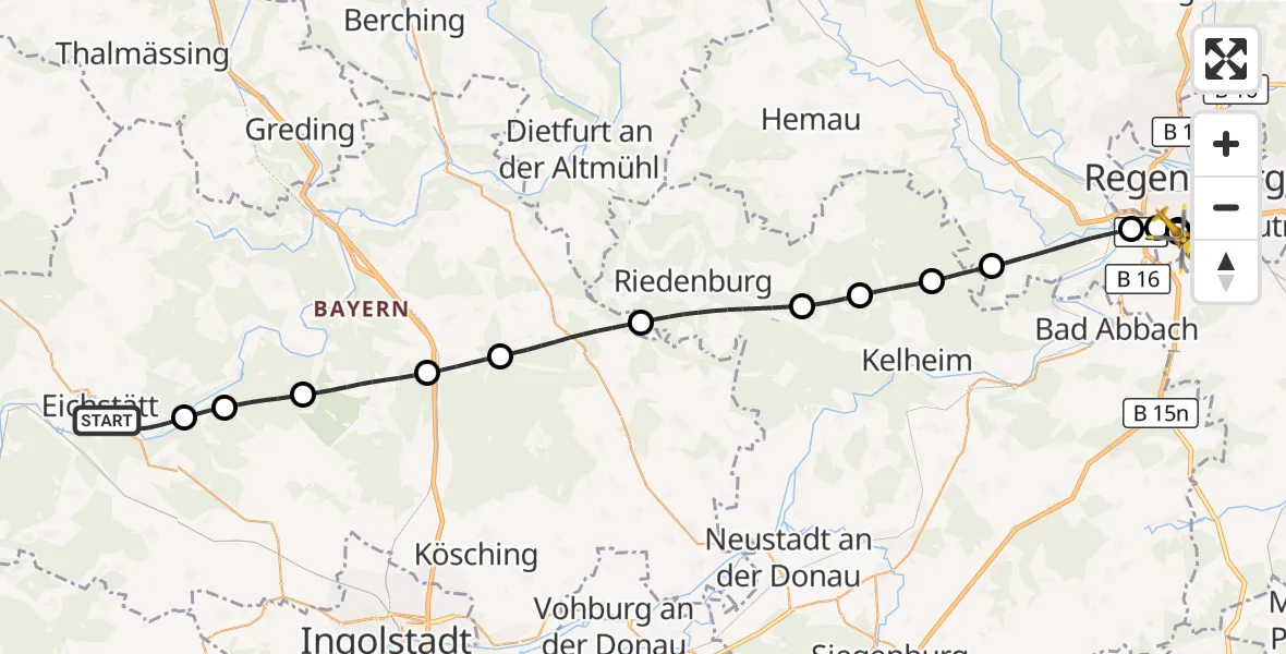 Flugroute Rettungshubschrauber Eichstätt - DRF Air Rescue Station Regensburg / Regensburg University Hospital, 13 Juli 2026, 11:18