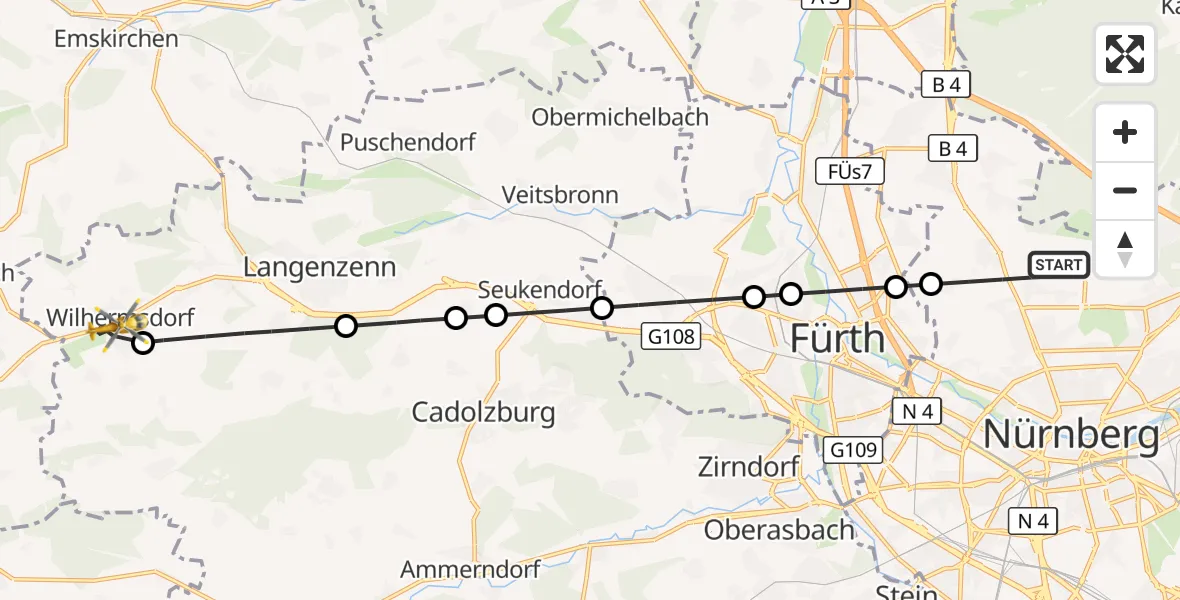Flugroute Ambulanzhubschrauber Flughafen Nuremberg - Wilhermsdorf, 13 Juli 2026, 11:21