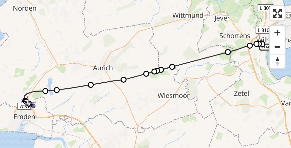 Flugroute Polizeihubschrauber Wilhelmshaven - Emden, 13 Juli 2026, 11:22