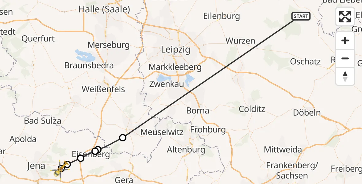 Flugroute Rettungshubschrauber Belgern-Schildau - Schöngleina, 13 Juli 2026, 11:27