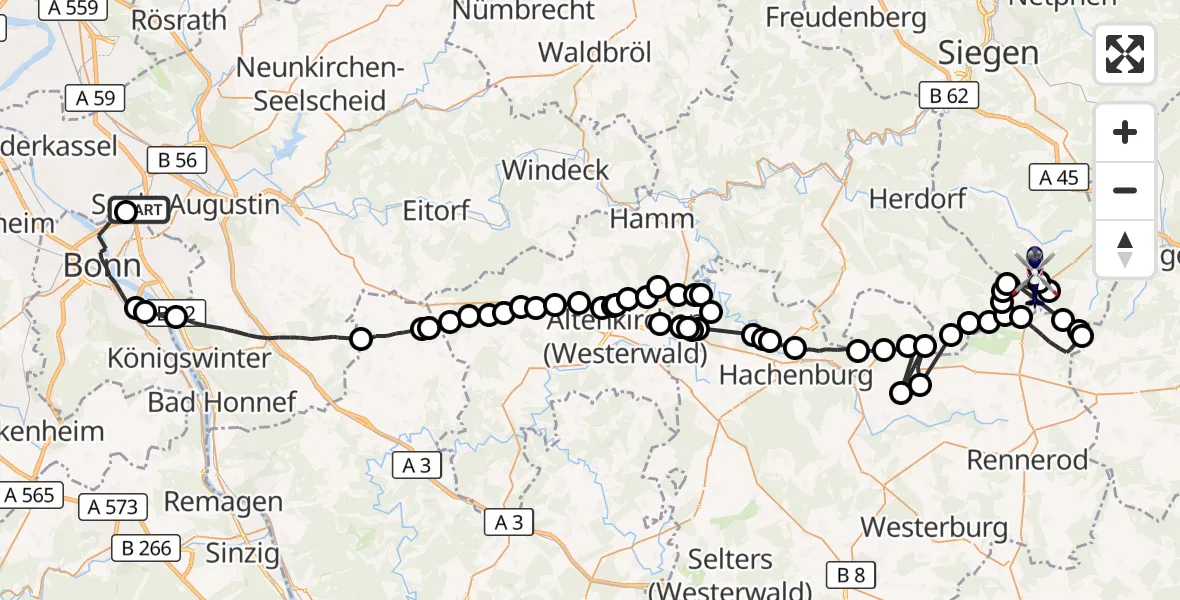 Flugroute Polizeihubschrauber Sankt Augustin - Burbach, 13 Juli 2026, 11:28