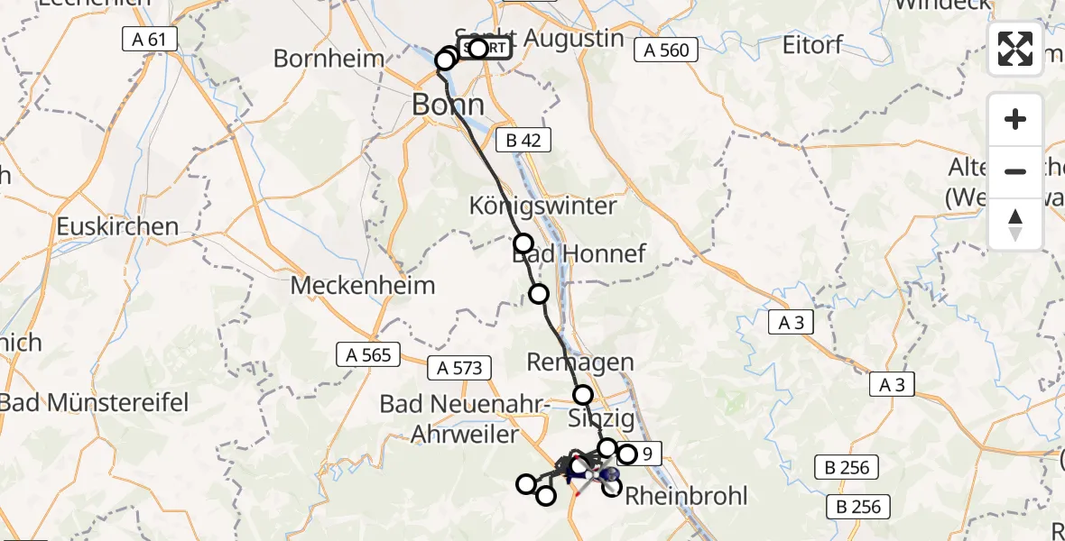 Flugroute Polizeihubschrauber Sankt Augustin - Sinzig, 13 Juli 2026, 11:29