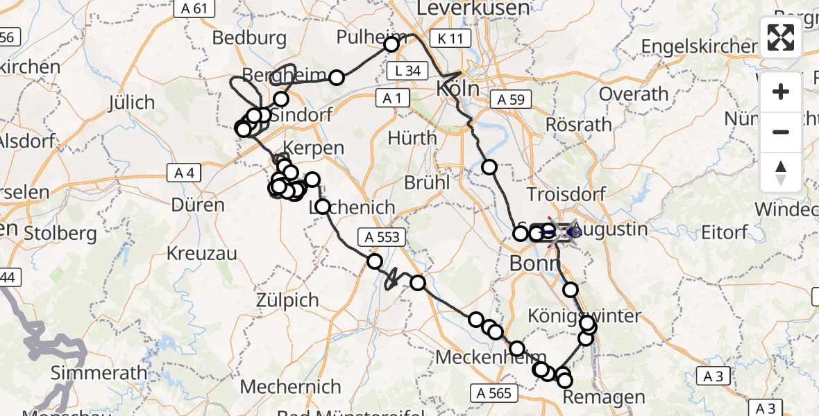 Flugroute Polizeihubschrauber Sankt Augustin - Sankt Augustin, 13 Juli 2026, 11:30