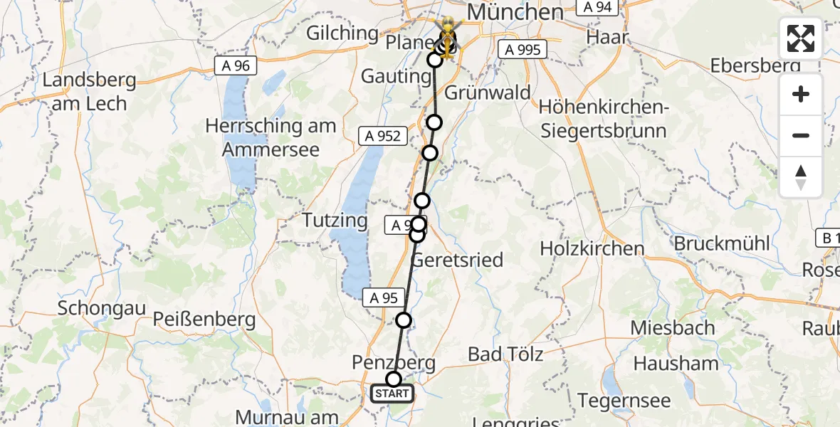 Flugroute Rettungshubschrauber Benediktbeuern - DRF Air Rescue München Hubschrauberlandeplatz, 13 Juli 2026, 11:31