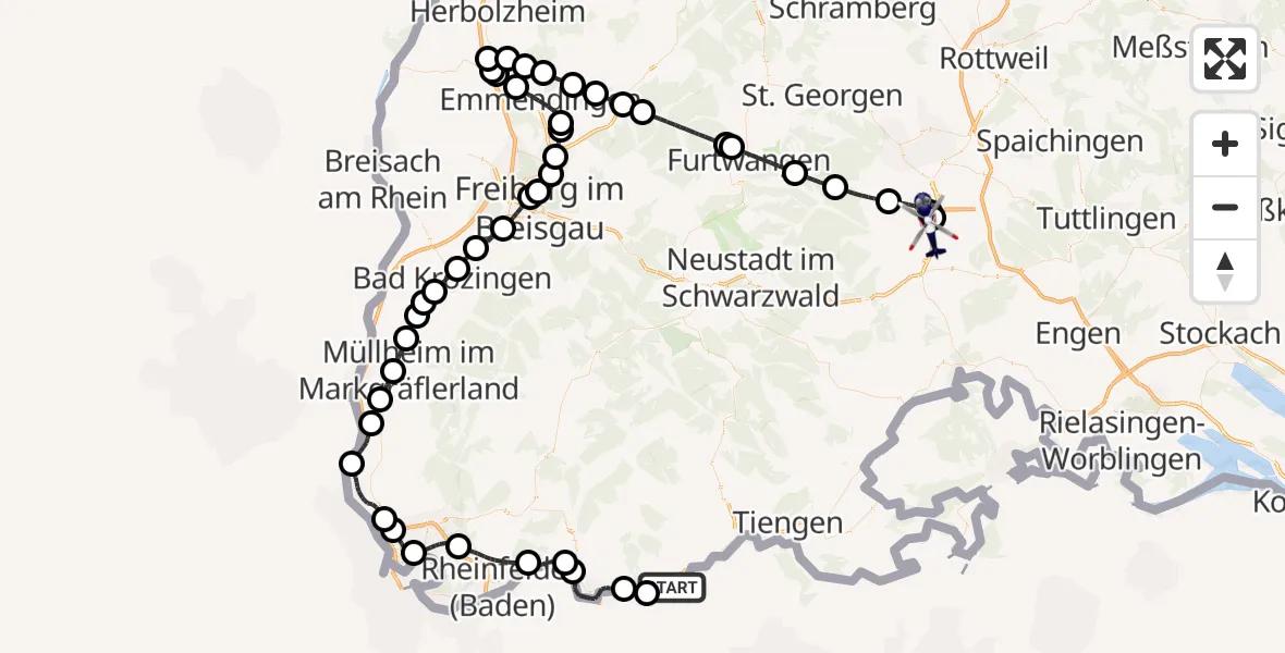 Flugroute Polizeihubschrauber Laufenburg (Baden) - Donaueschingen-Villingen Flugplatz, 13 Juli 2026, 11:51