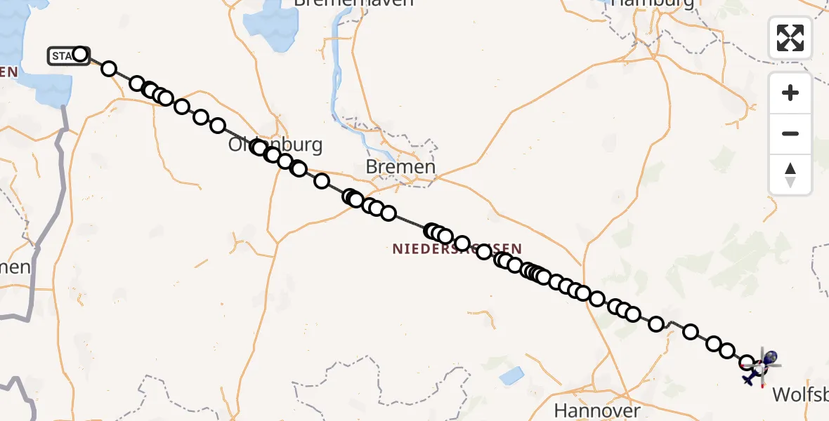 Flugroute Polizeihubschrauber Emden - Gifhorn Bundespolizei Hubschrauberlandeplatz, 13 Juli 2026, 12:04