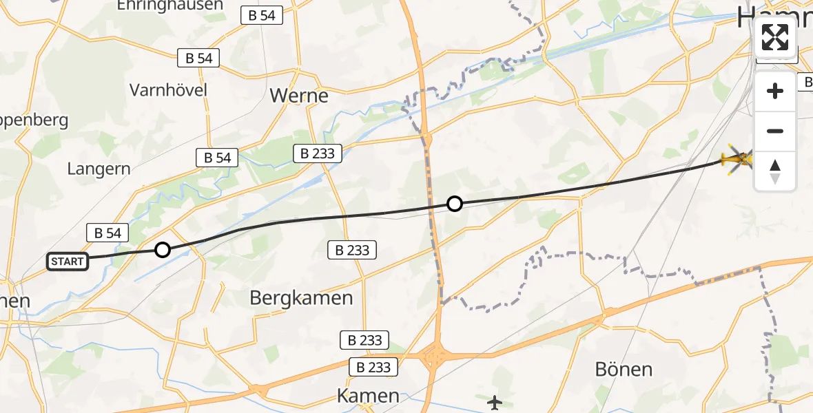 Flugroute Rettungshubschrauber Lünen - Hamm, 13 Juli 2026, 12:06