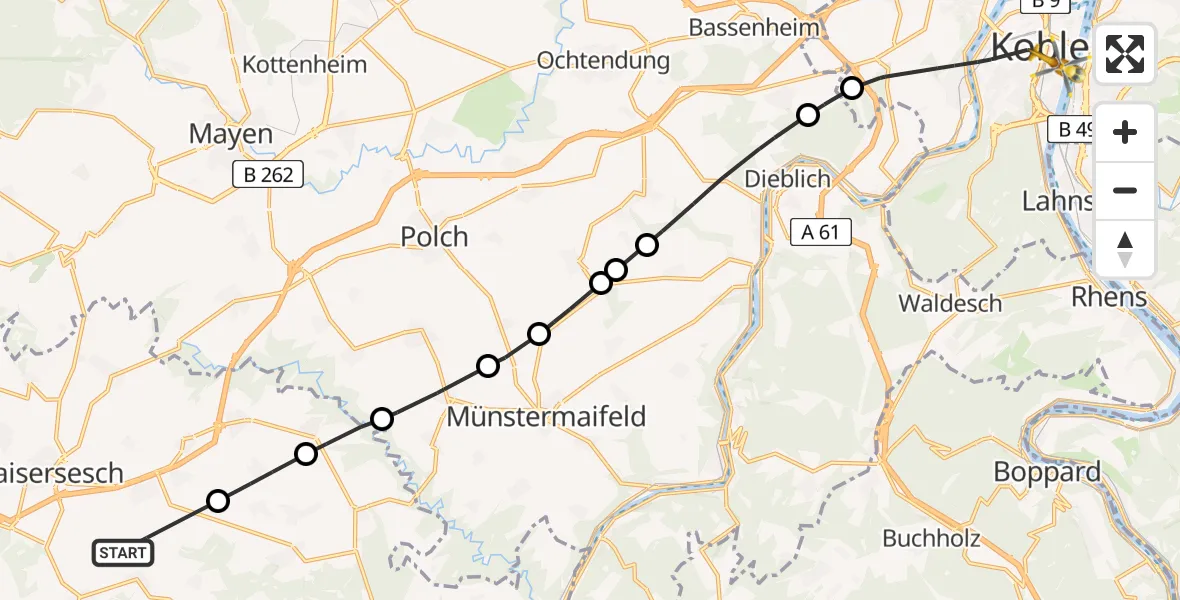 Flugroute Rettungshubschrauber Illerich - Koblenz, 13 Juli 2026, 12:09