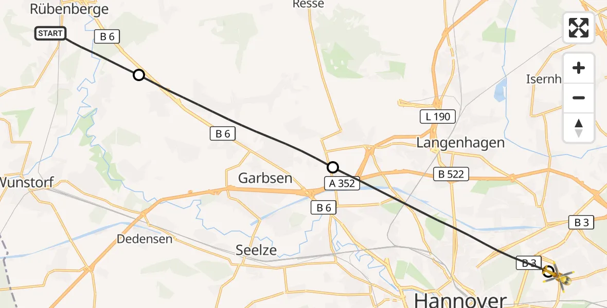 Flugroute Rettungshubschrauber Neustadt am Rübenberge - Hannover Luftrettung Hubschrauberlandeplatz (Christoph 4), 13 Juli 2026, 12:09