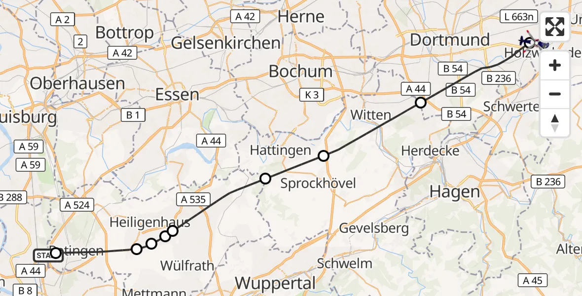 Flugroute Polizeihubschrauber Düsseldorf Flughafen - Dortmund Flughafen, 13 Juli 2026, 12:10