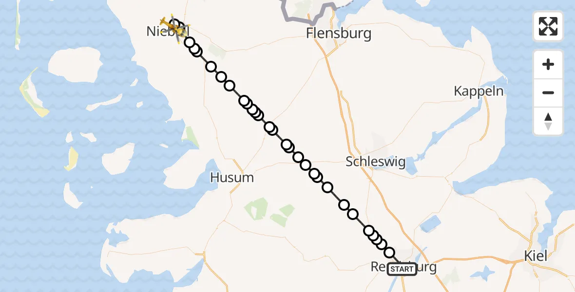 Flugroute Ambulanzhubschrauber Rendsburg - Niebüll, 13 Juli 2026, 12:24