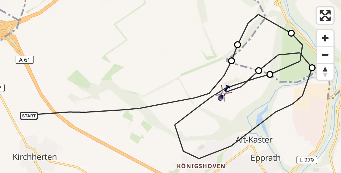 Flugroute Polizeihubschrauber Bedburg - Bedburg, 13 Juli 2026, 12:29