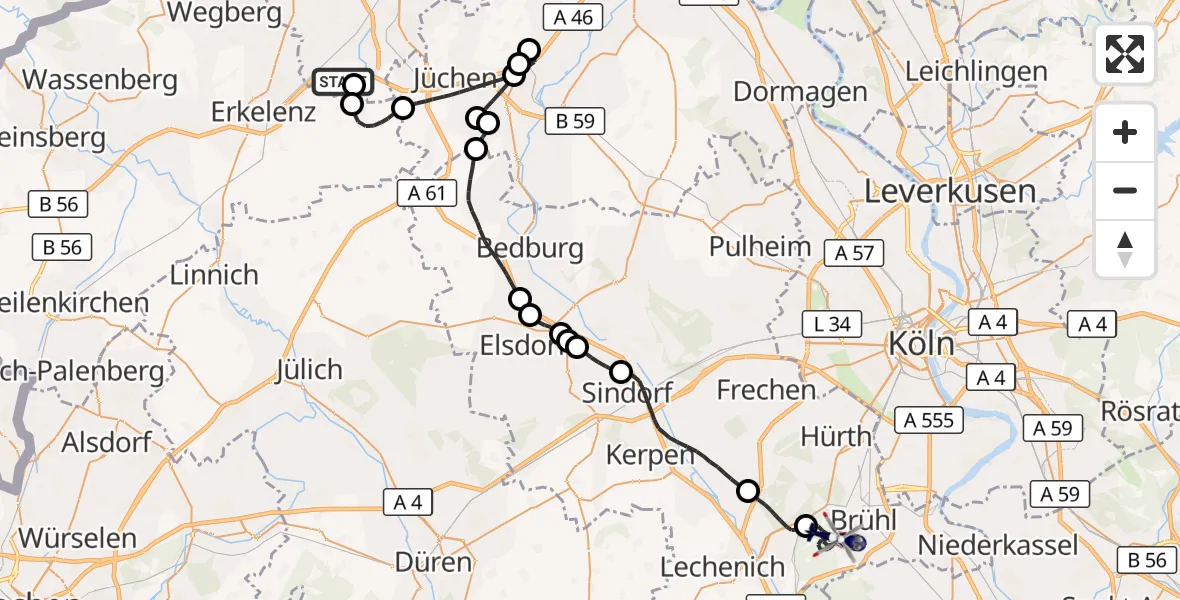 Flugroute Polizeihubschrauber Wanlo Segelfluggelände - Brühl, 13 Juli 2026, 12:38