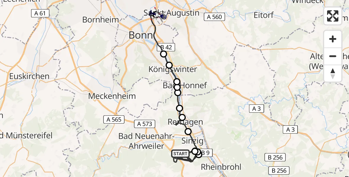 Flugroute Polizeihubschrauber Sinzig - Sankt Augustin, 13 Juli 2026, 12:39