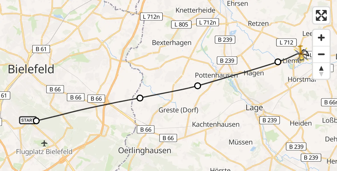 Flugroute Rettungshubschrauber Luftrettungszentrum Bielefeld - Lemgo, 13 Juli 2026, 12:43