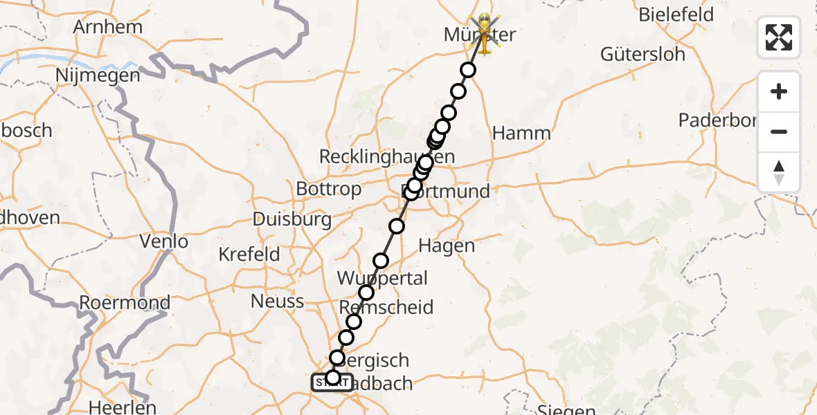 Flugroute Ambulanzhubschrauber Sankt Vinzenz Hospital - Münster, 13 Juli 2026, 12:48